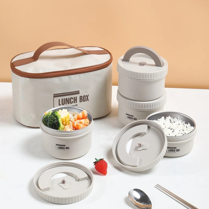 Boîte à déjeuner Portable, ensemble de boîtes à déjeuner isolées, Bento empilable, conteneur à déjeuner en acier inoxydable